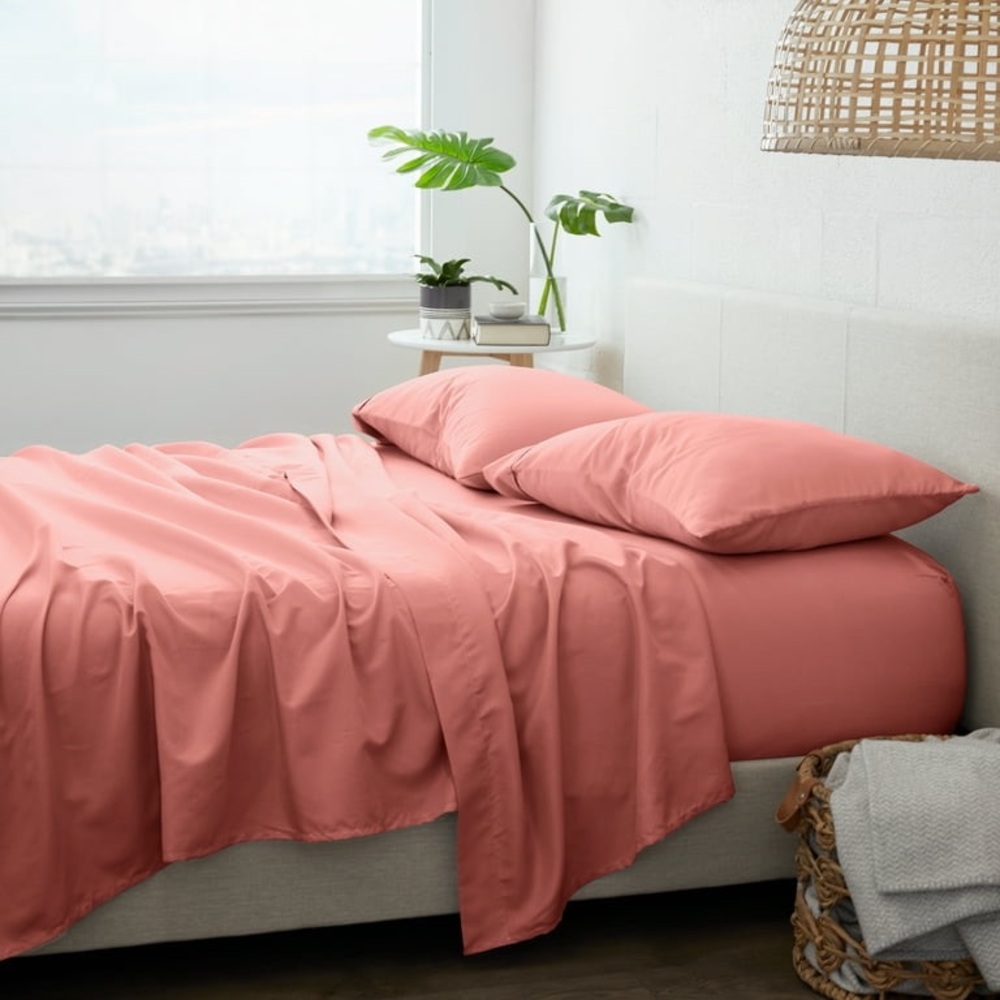 Noble Linens 4 Piece Solid Microfiber Bed Sheet Set , Clay , TwinXL